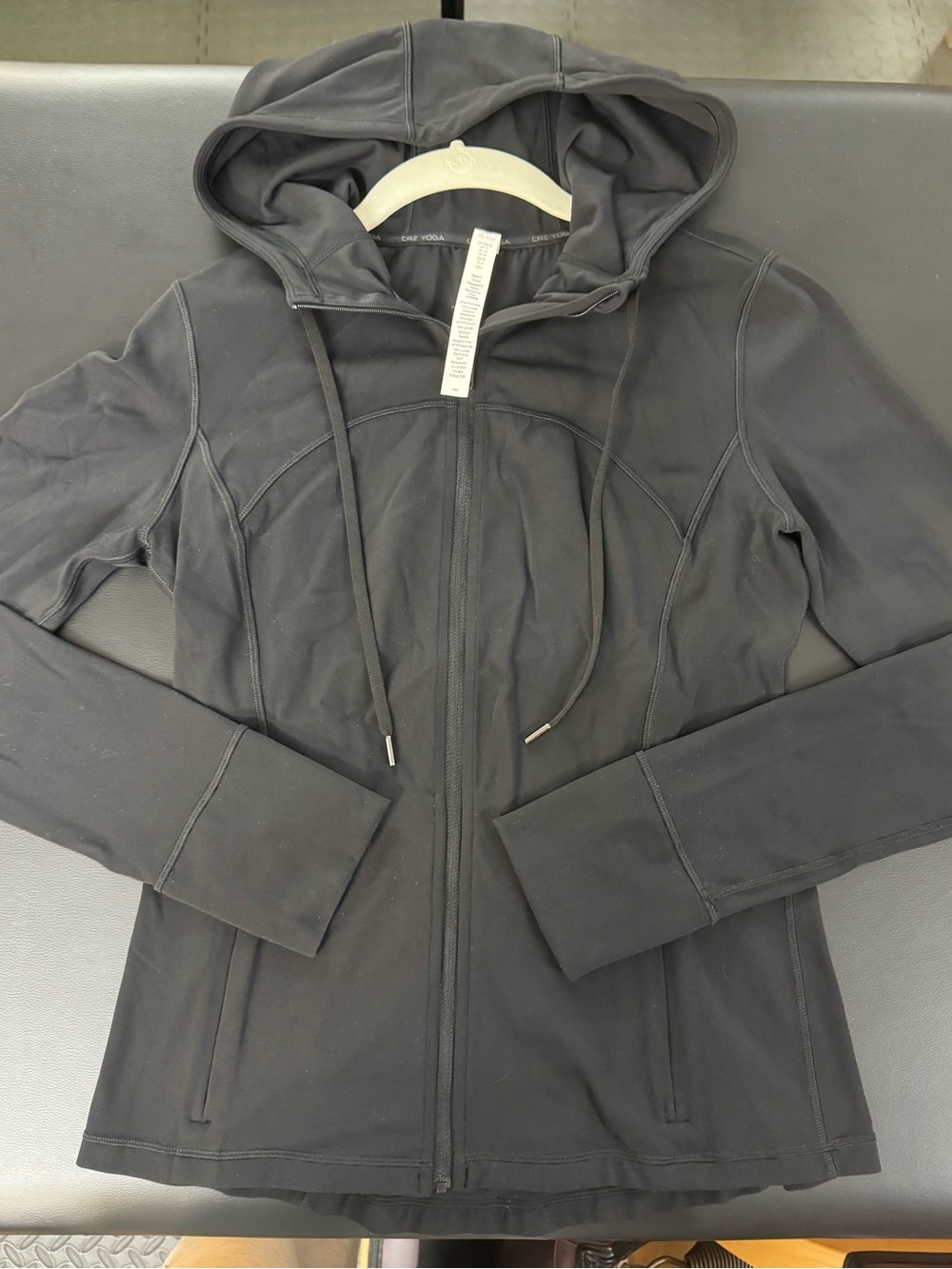 CRZ YOGA Black Hooded Zip-Up Utility Jacket